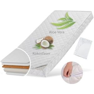 Kids Collective Babymatras 70x140 cm KOKOS met gewatteerde aloë vera hoes, 10 cm hoog wit met hoeslaken