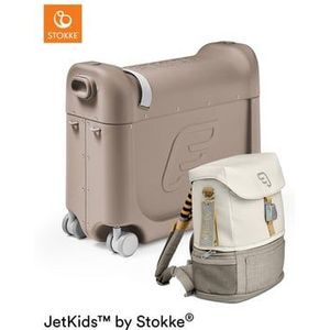 JETKIDS™ BY STOKKE® meerijdkoffer BedBox™ Creamy Cappuccino met Crew BackPack™ White