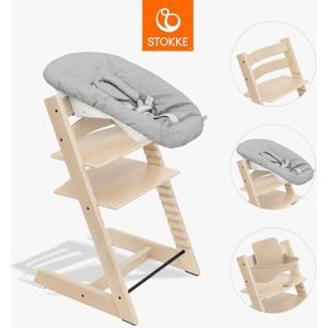 STOKKE® Tripp Trapp® Kinderstoel naturel beuken incl. Newborn Set™ Grijs en BabySet V2 naturel