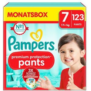Pampers Premium Protection Pants, maat 7, 17kg+, maandbox (1x 123 luiers)