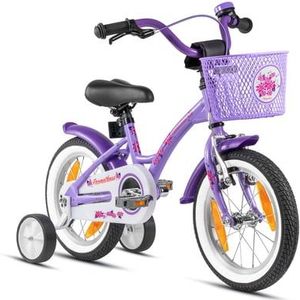 PROMETHEUS BICYCLES ® Kinderfiets 14'' vanaf 3 jaar met zijwieltjes in paars & wit