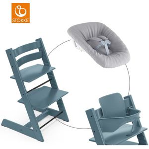 Newborn STOKKE® Mega Tripp Trapp® Set Kinderstoel Beuken Fjord Blauw incl. Set™ Grijs en Baby Set V1 Fjord Blauw