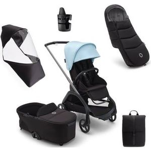 bugaboo Kinderwagen Dragonfly Compleet Grafiet/ Mid night Black /Skyline blauw, Essential Bundel