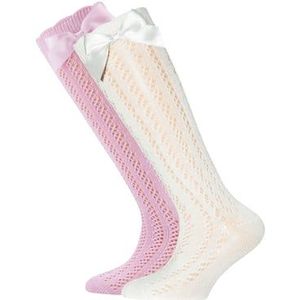 Ewers Kniekousen 2-pack Traforato strik beige/roze