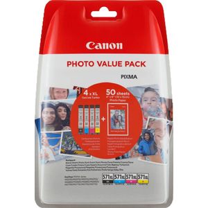 Canon CLI-571XL Multipack met fotopapier (Transport schade) zwart en kleur (OUD-0332C005) - Inktcartridge - Origineel Hoge Capaciteit
