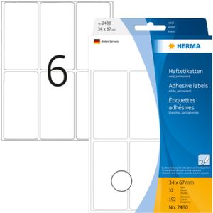 Herma 2480 Permanente papieretiket 34 x 67 mm wit (2480) - Stickervellen - Origineel