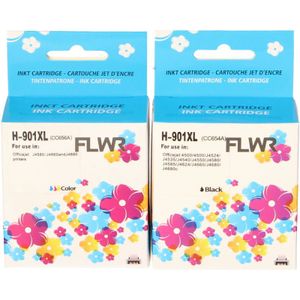 FLWR HP 901XL Multipack zwart en kleur (FLWR-SD519AE) - Inktcartridge - Huismerk (remanufactured)
