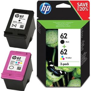 HP 62 Combo pack (Opruiming 2 x 1-pack los) zwart en kleur (N9J71AE) - Inktcartridge - Origineel