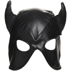 Dungeon Demon Bondage Masker Met Hoorns - Zwart