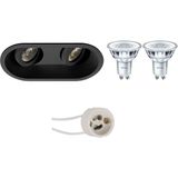 Voordeelset: LED Spot Set - Pragmi Zano Pro - GU10 Fitting - Inbouw Ovaal Dubbel - Mat Zwart - Kantelbaar - 185x93mm - Philips - CorePro 840 36D - 4W - Natuurlijk Wit 4000K - Dimbaar