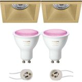 Voordeelset Pragmi Pollon Pro - Inbouw Vierkant - Mat Goud - Verdiept - 82mm - Philips Hue - LED Spot Set GU10 - White and Color Ambiance - Bluetooth