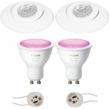 Voordeelset Pragmi Nivas Pro - Inbouw Rond - Mat Wit - Trimless - Kantelbaar - Ø150mm - Philips Hue - LED Spot Set GU10 - White and Color Ambiance - Bluetooth