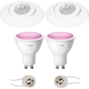 Voordeelset Pragmi Nivas Pro - Inbouw Rond - Mat Wit - Trimless - Kantelbaar - Ø150mm - Philips Hue - LED Spot Set GU10 - White and Color Ambiance - Bluetooth