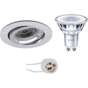 Voordeelset: LED Spot Set - Pragmi Aerony Pro - GU10 Fitting - Inbouw Rond - Mat Zilver - Kantelbaar - Ø82mm - Philips - CorePro 830 36D - 3.5W - Warm Wit 3000K