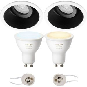 Voordeelset Pragmi Zano Pro - Inbouw Rond - Mat Zwart/Wit - Kantelbaar - Ø93mm - Philips Hue - LED Spot Set GU10 - White Ambiance - Bluetooth