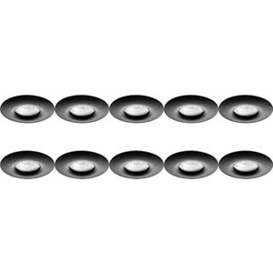 Spot Armatuur 10 Pack - Pragmi Luno Pro - GU10 Inbouwspot - Waterdicht IP65 - Rond - Zwart - Aluminium - Ø82mm