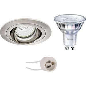 Voordeelset: LED Spot Set - Pragmi Alpin Pro - GU10 Fitting - Inbouw Rond - Mat Nikkel - Kantelbaar - Ø92mm - Philips - SceneSwitch 827 36D - 1.5W-5W - Warm Wit 2200K-2700K - Dimbaar