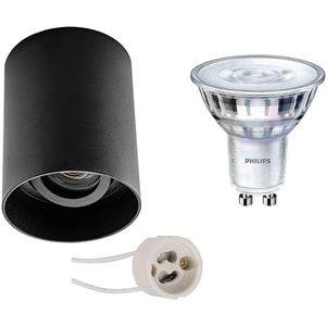 Voordeelset: Opbouwspot Set - Pragmi Luxina Pro - GU10 Fitting - Opbouw Rond - Mat Zwart - Verdiept - Kantelbaar - Ø90mm - Philips - SceneSwitch 827 36D - 1.5W-5W - Warm Wit 2200K-2700K - Dimbaar