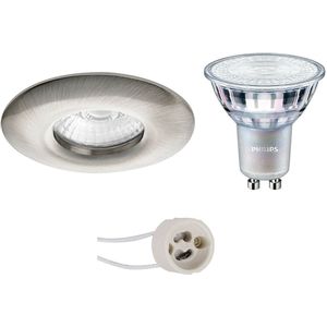 Voordeelset: LED Spot Set - Pragmi Luno Pro - Waterdicht IP65 - GU10 Fitting - Inbouw Rond - Mat Nikkel - Ø82mm - Philips - MASTER 927 36D VLE - 4.9W - Warm Wit 2200K-2700K - DimTone Dimbaar