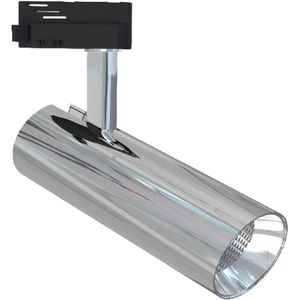 LED Railverlichting - Track Spot - Facto - 30W 1 Fase - Rond - Warm Wit 3000K - Glans Chroom Aluminium