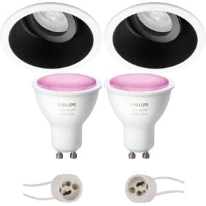 Voordeelset Pragmi Zano Pro - Inbouw Rond - Mat Zwart/Wit - Kantelbaar - Ø93mm - Philips Hue - LED Spot Set GU10 - White and Color Ambiance - Bluetooth