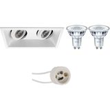 Voordeelset: LED Spot Set - Pragmi Zano Pro - GU10 Fitting - Inbouw Rechthoek Dubbel - Mat Wit - Kantelbaar - 185x93mm - Philips - CorePro 830 36D - 4W - Warm Wit 3000K - Dimbaar