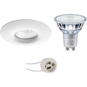 Voordeelset: LED Spot Set - Pragmi Luno Pro - Waterdicht IP65 - GU10 Fitting - Inbouw Rond - Mat Wit - Ø82mm - Philips - MASTER 927 36D VLE - 4.9W - Warm Wit 2200K-2700K - DimTone Dimbaar