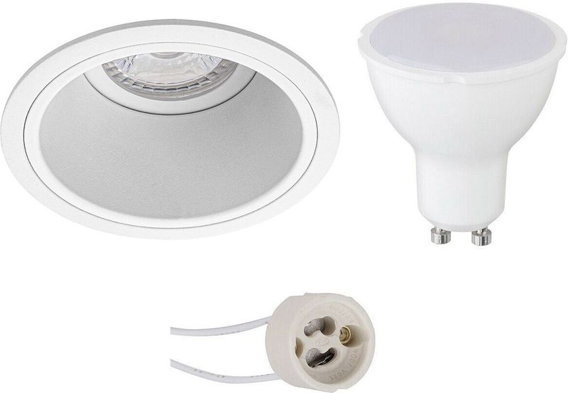 LED Spot Set - Pragmi Minko Pro - Dimbaar - Inbouw Rond - Mat Wit - GU10 Fitting - 6W - Helder/Koud Wit 6400K - Ø90mm