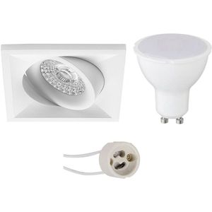 Voordeelset LED Spot Set - Pragmi Qiundo Pro - GU10 Fitting - Inbouw Vierkant - Mat Wit - 6W - Natuurlijk Wit 4200K - Kantelbaar - 80mm