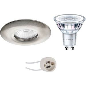 Voordeelset: LED Spot Set - Pragmi Luno Pro - Waterdicht IP65 - GU10 Fitting - Inbouw Rond - Mat Nikkel - Ø82mm - Philips - CorePro 827 36D - 4.6W - Warm Wit 2700K