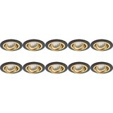 10x Spot Armatuur - GU10 Inbouwspot - Pragmi Alpin Pro Rond - Zwart/Goud - Aluminium - Kantelbaar - Ø92mm