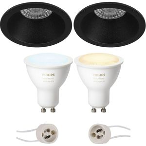 Voordeelset Pragmi Pollon Pro - Inbouw Rond - Mat Zwart - Verdiept - Ø82mm - Philips Hue - LED Spot Set GU10 - White Ambiance - Bluetooth