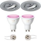 Voordeelset Pragmi Alpin Pro - Inbouw Rond - Mat Zilver - Kantelbaar Ø92mm - Philips Hue - LED Spot Set GU10 - White and Color Ambiance - Bluetooth