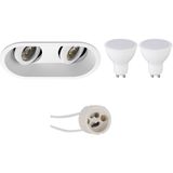 LED Spot Set - Pragmi Zano Pro - Dimbaar - Inbouw Ovaal Dubbel - Mat Wit - GU10 Fitting - 6W - Helder/Koud Wit 6400K