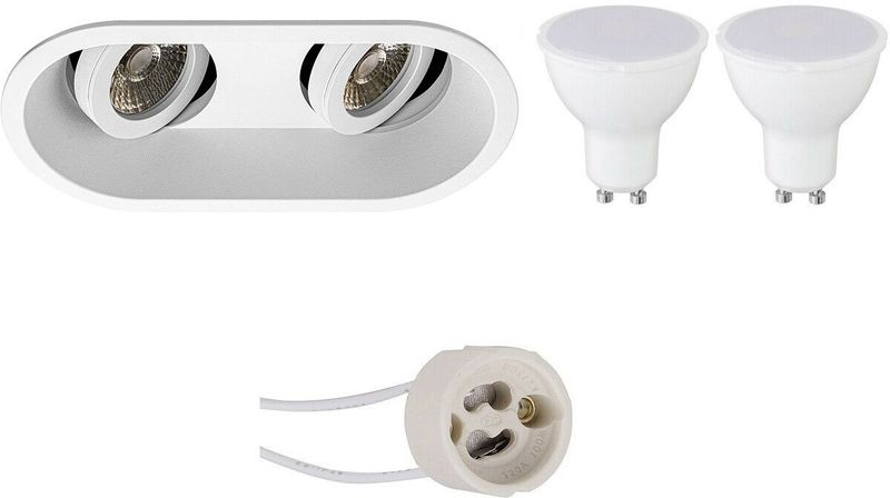 LED Spot Set - Pragmi Zano Pro - Dimbaar - Inbouw Ovaal Dubbel - Mat Wit - GU10 Fitting - 6W - Helder/Koud Wit 6400K