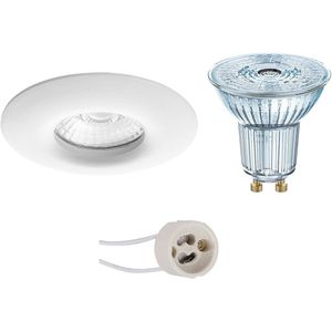 Voordeelset: LED Spot Set - LEDVANCE Parathom PAR16 930 36D - Pragmi Luno Pro - Waterdicht IP65 - GU10 Fitting - Dimbaar - Inbouw Rond - Mat Wit - 3.7W - Warm Wit 3000K - Ø82mm