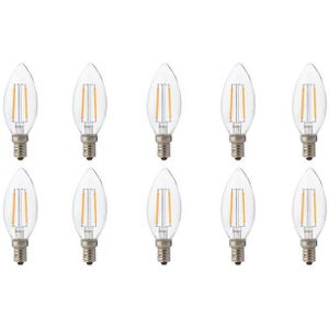 Voordeelpak LED Lamp 10 Pack - Kaarslamp - Filament - E14 Fitting - 4W - Warm Wit 2700K