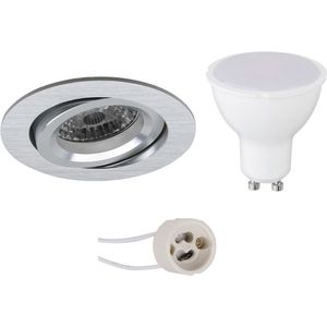 Voordeelset LED Spot Set - Pragmi Aerony Pro - GU10 Fitting - Inbouw Rond - Mat Zilver - 6W - Natuurlijk Wit 4200K - Kantelbaar - Ø82mm