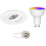 Voordeelset LED Spot Set GU10 - Facto - Smart LED - Wifi LED - Slimme LED - 5W - RGB+CCT - Aanpasbare Kleur - Dimbaar - Afstandsbediening - Pragmi Alpin Pro - Inbouw Rond - Mat Wit - Kantelbaar Ø92mm