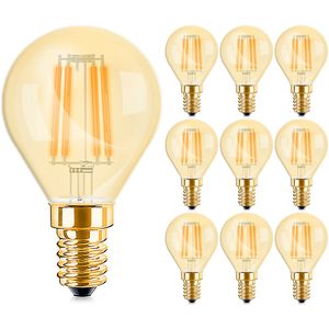 Voordeelpak 10x LED Lamp E14 Kogel Filament - Brinton - Amber 4W 360lm - 822 Zeer Warm Wit 2200K - P45 | Vervangt 32W