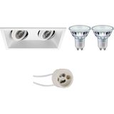 Voordeelset: LED Spot Set - Pragmi Zano Pro - GU10 Fitting - Inbouw Rechthoek Dubbel - Mat Wit - Kantelbaar - 185x93mm - Philips - MASTER 927 36D VLE - 3.7W - Warm Wit 2200K-2700K - DimTone Dimbaar