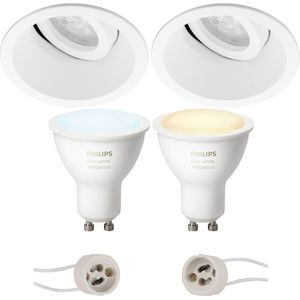 Voordeelset Pragmi Zano Pro - Inbouw Rond - Mat Wit - Kantelbaar - Ø93mm - Philips Hue - LED Spot Set GU10 - White Ambiance - Bluetooth