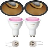 Voordeelset Pragmi Zano Pro - Inbouw Rond - Mat Zwart/Goud - Kantelbaar - Ø93mm - Philips Hue - LED Spot Set GU10 - White and Color Ambiance - Bluetooth