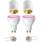 Voordeelset Pragmi Cliron Pro - Opbouw Rond - Mat Wit/Goud - Verdiept - Ø90mm - Philips Hue - Opbouwspot Set GU10 - White and Color Ambiance - Bluetooth