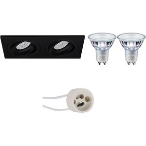 Voordeelset: LED Spot Set - Pragmi Borny Pro - GU10 Fitting - Inbouw Rechthoek Dubbel - Mat Zwart - Kantelbaar - 175x92mm - Philips - MASTER 927 36D VLE - 4.9W - Warm Wit 2200K-2700K - DimTone Dimbaar