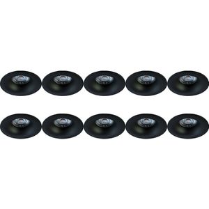 10x Spot Armatuur - GU10 Inbouwspot - Pragmi Nora Pro Rond - Zwart - Aluminium - Ø82mm