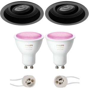 Voordeelset Pragmi Domy Pro - Inbouw Rond - Mat Zwart - Verdiept - Kantelbaar - Ø105mm - Philips Hue - LED Spot Set GU10 - White and Color Ambiance - Bluetooth