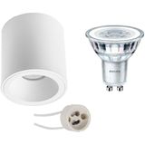 Voordeelset: Opbouwspot Set - Pragmi Cliron Pro - GU10 Fitting - Opbouw Rond - Mat Wit - Verdiept - Ø90mm - Philips - CorePro 827 36D - 4.6W - Warm Wit 2700K