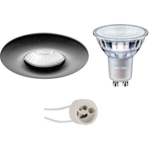 Voordeelset: LED Spot Set - Pragmi Luno Pro - Waterdicht IP65 - GU10 Fitting - Inbouw Rond - Mat Zwart - Ø82mm - Philips - MASTER 927 36D VLE - 3.7W - Warm Wit 2200K-2700K - DimTone Dimbaar