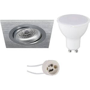 Voordeelset LED Spot Set - Pragmi Borny Pro - GU10 Fitting - Inbouw Vierkant - Mat Zilver - 6W - Natuurlijk Wit 4200K - Kantelbaar - 92mm